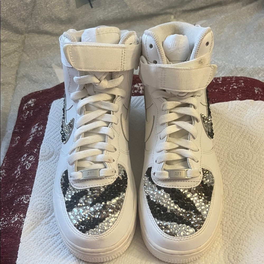 Nike White and Silver Sequin High-Top Sneakers